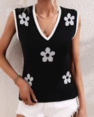 Floral Contrast Ribbed Trim Sweater Vest-Krush Kandy, Women's Online Fashion Boutique Located in Phoenix, Arizona (Scottsdale Area)