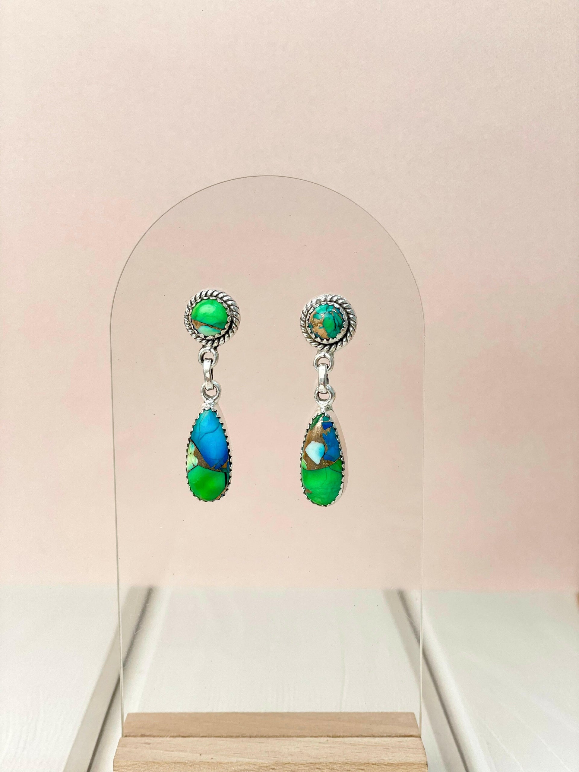 Peacock Dahlia 2 Stone Drop Earrings-Earrings-Krush Kandy, Women's Online Fashion Boutique Located in Phoenix, Arizona (Scottsdale Area)