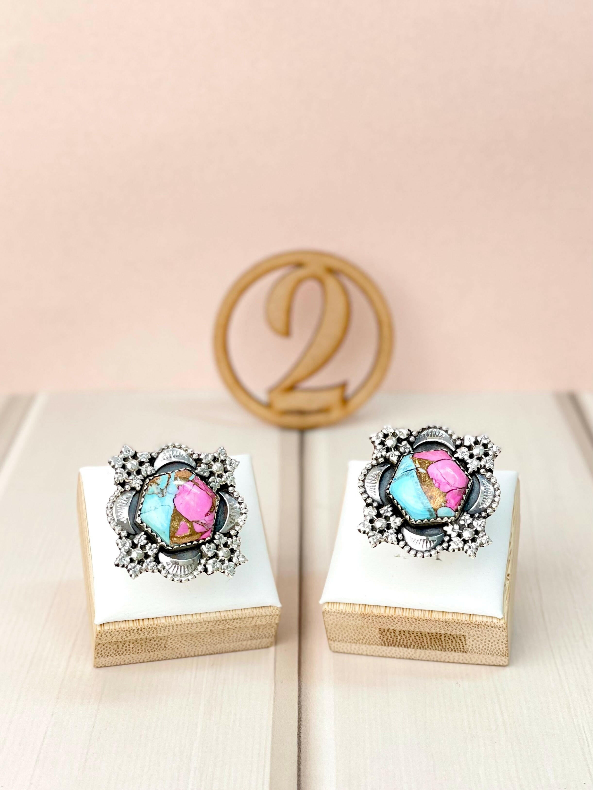 Floral Boho Multi Stone Slab Rings Bno. 5-Rings-Krush Kandy, Women's Online Fashion Boutique Located in Phoenix, Arizona (Scottsdale Area)