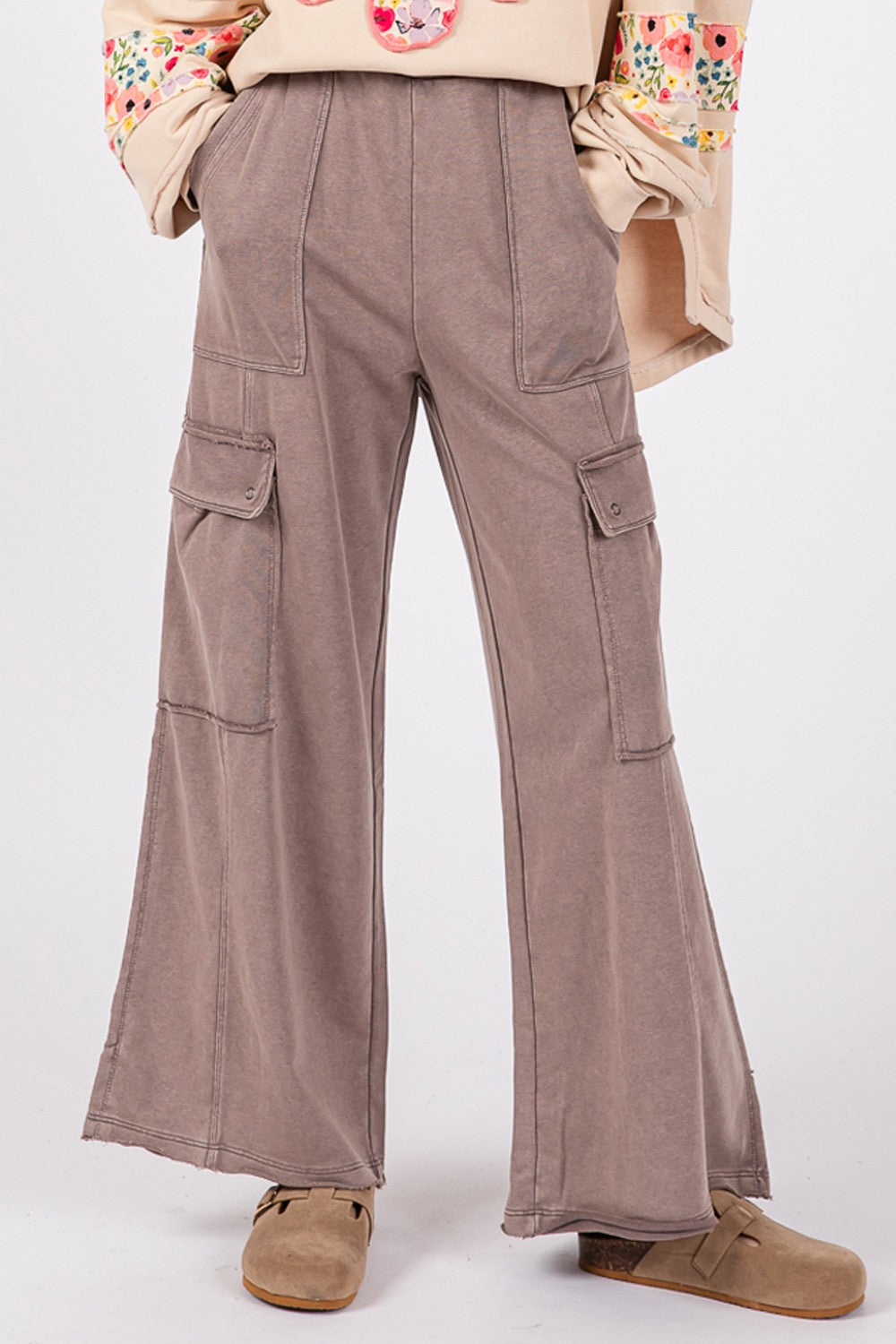 Knit Terry Mineral Wash Wide Leg Pants-Bottoms-Krush Kandy, Women's Online Fashion Boutique Located in Phoenix, Arizona (Scottsdale Area)