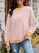 Lovelet Contrast Round Neck Long Sleeve Sweatshirt-Krush Kandy, Women's Online Fashion Boutique Located in Phoenix, Arizona (Scottsdale Area)