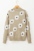 Flower Half Zip Long Sleeve Sweater-Sweaters-Krush Kandy, Women's Online Fashion Boutique Located in Phoenix, Arizona (Scottsdale Area)