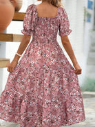 Floral Tiered Puff Sleeve Midi Dress-Dresses-Krush Kandy, Women's Online Fashion Boutique Located in Phoenix, Arizona (Scottsdale Area)