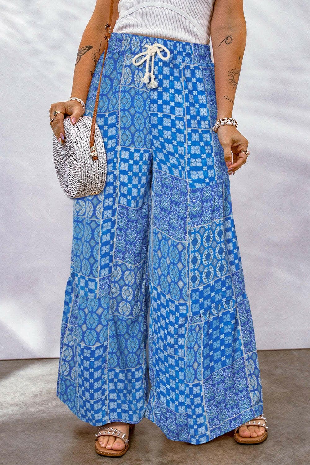 Full Size Drawstring Printed Wide Leg Pants-Krush Kandy, Women's Online Fashion Boutique Located in Phoenix, Arizona (Scottsdale Area)