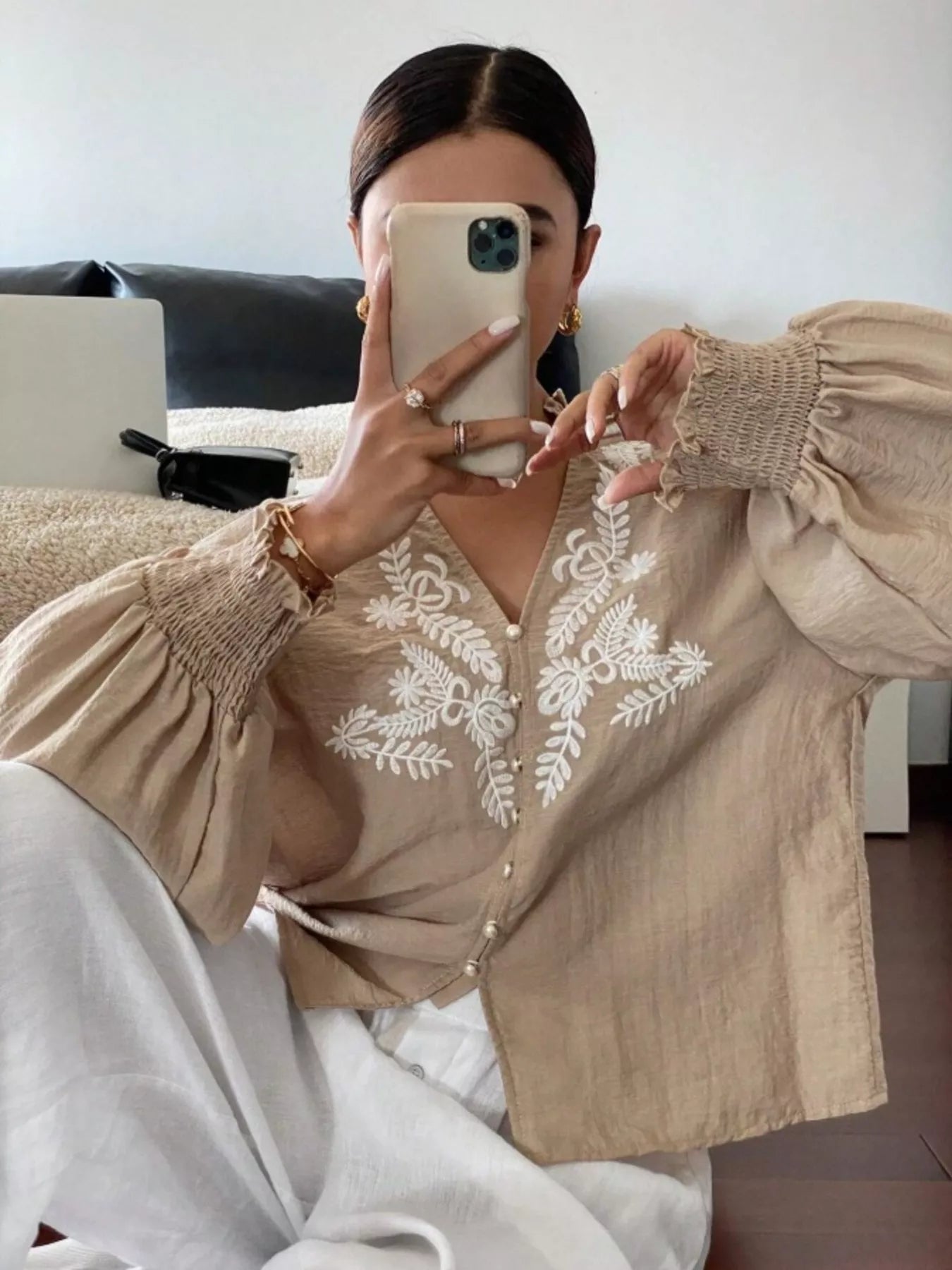 Embroidered Long Sleeve Blouse-Blouses-Krush Kandy, Women's Online Fashion Boutique Located in Phoenix, Arizona (Scottsdale Area)