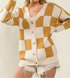 BiBi Checked V-neck Cardigan-Tops-Krush Kandy, Women's Online Fashion Boutique Located in Phoenix, Arizona (Scottsdale Area)