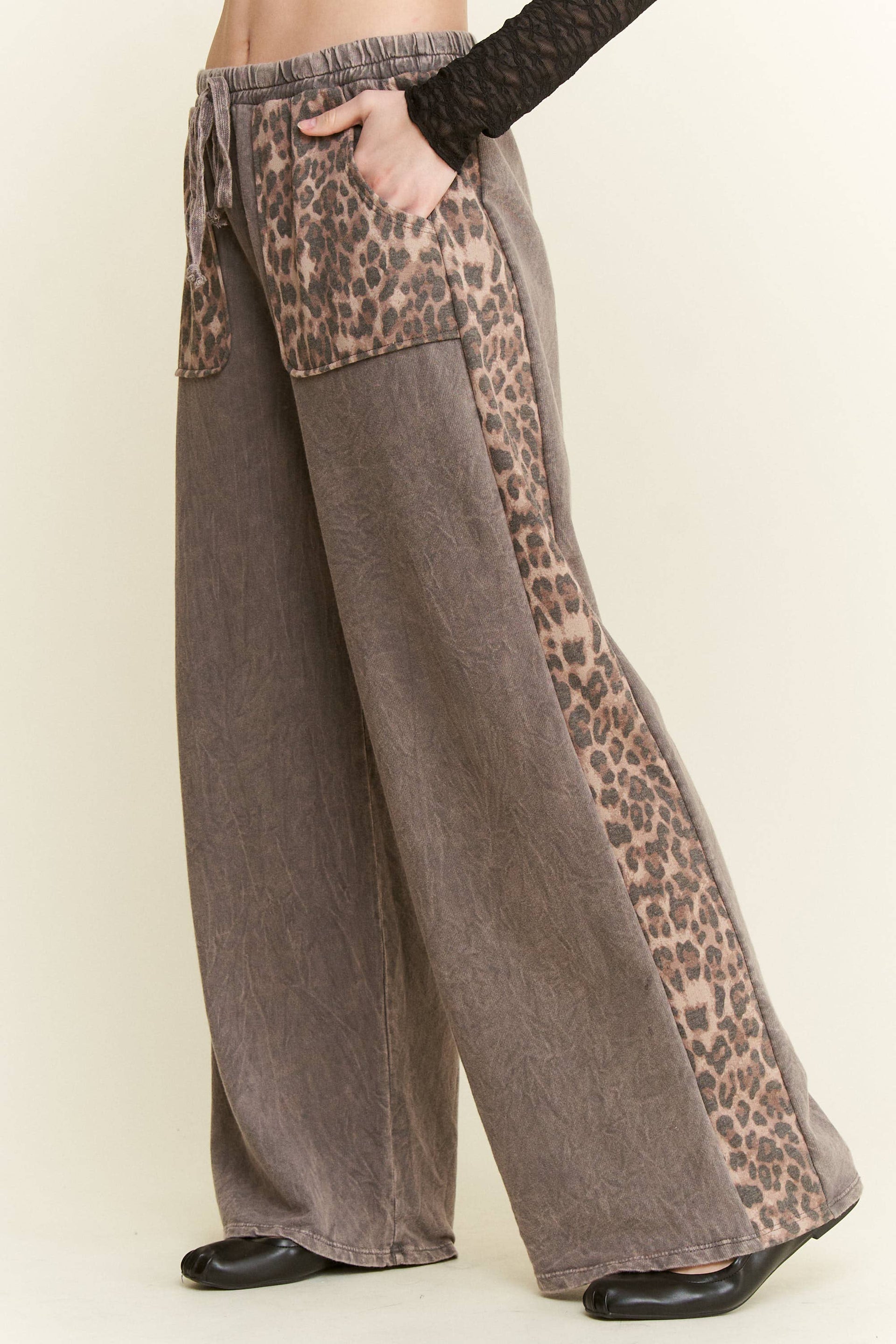 Mineral Washed Leopard Print Pocket Side Trim Pants-Pants-Krush Kandy, Women's Online Fashion Boutique Located in Phoenix, Arizona (Scottsdale Area)