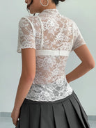 Lace Mock Neck Short Sleeve Top-tops-Krush Kandy, Women's Online Fashion Boutique Located in Phoenix, Arizona (Scottsdale Area)