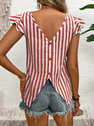 Ruffled Striped Round Neck Cap Sleeve Blouse-Blouses-Krush Kandy, Women's Online Fashion Boutique Located in Phoenix, Arizona (Scottsdale Area)