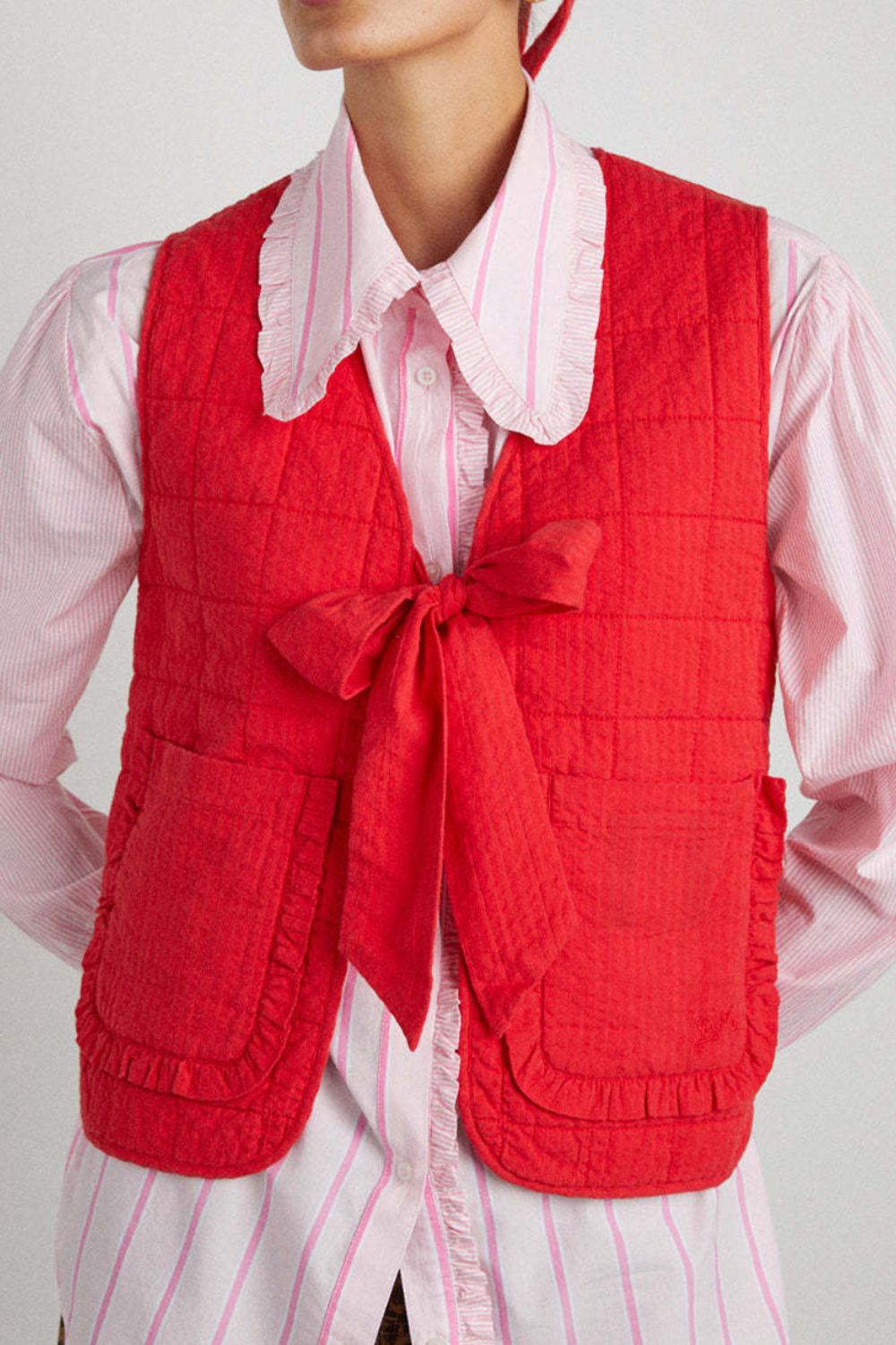 Tied Frill Vest Coat with Pockets-Krush Kandy, Women's Online Fashion Boutique Located in Phoenix, Arizona (Scottsdale Area)