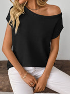 Mandy Boat Neck Short Sleeve Knit Top-Tops-Krush Kandy, Women's Online Fashion Boutique Located in Phoenix, Arizona (Scottsdale Area)