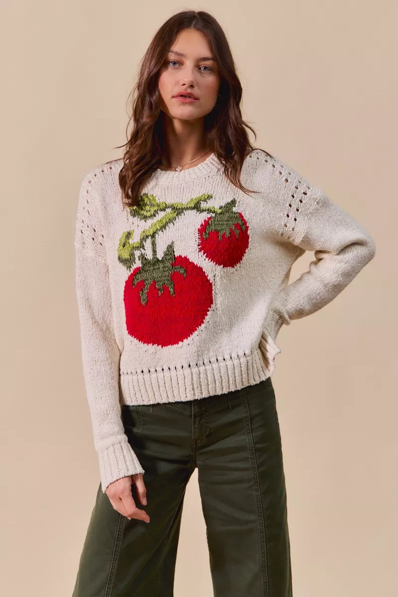 SO ME Vegetable Round Neck Long Sleeve Sweater-Sweater-Krush Kandy, Women's Online Fashion Boutique Located in Phoenix, Arizona (Scottsdale Area)