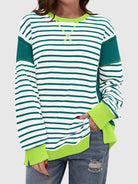 Slit Exposed Seam Striped Long Sleeve Sweatshirt-Sweaters-Krush Kandy, Women's Online Fashion Boutique Located in Phoenix, Arizona (Scottsdale Area)