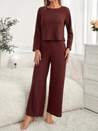 Ribbed Round Neck Long Sleeve Top and Pants Lounge Set-Loungewear-Krush Kandy, Women's Online Fashion Boutique Located in Phoenix, Arizona (Scottsdale Area)