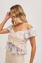 Floral Print Ruffle Lace Trimmed Sweetheart Neck Top-Tops-Krush Kandy, Women's Online Fashion Boutique Located in Phoenix, Arizona (Scottsdale Area)