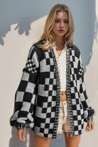 Double Take Full Size Open Front Checkered Drop Shoulder Cardigan-Krush Kandy, Women's Online Fashion Boutique Located in Phoenix, Arizona (Scottsdale Area)