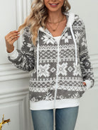 Drawstring Snowflake Zip Up Hooded Outerwear-Hoodies-Krush Kandy, Women's Online Fashion Boutique Located in Phoenix, Arizona (Scottsdale Area)