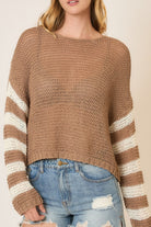 Light Knit Stripe Sleeve Pullover Sweater-Sweaters-Krush Kandy, Women's Online Fashion Boutique Located in Phoenix, Arizona (Scottsdale Area)