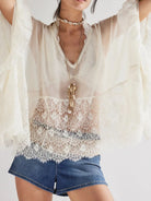 Lace V-Neck Ruffle Long Sleeve Cover-Up-Blouses-Krush Kandy, Women's Online Fashion Boutique Located in Phoenix, Arizona (Scottsdale Area)