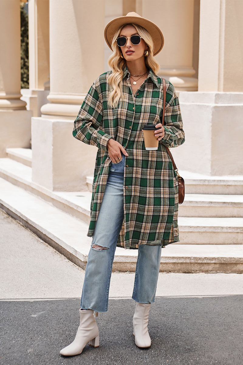 Mandy Plaid Collared Neck Long Sleeve Coat-Long Sleeve Tops-Krush Kandy, Women's Online Fashion Boutique Located in Phoenix, Arizona (Scottsdale Area)