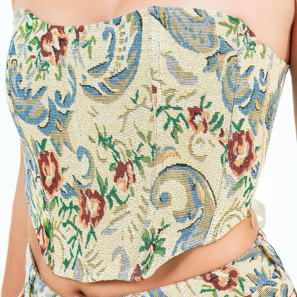 Jacquard Fabric Corset Style Top-Tops-Krush Kandy, Women's Online Fashion Boutique Located in Phoenix, Arizona (Scottsdale Area)