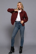 Long Sleeve Lapel Collar Soft Felt Bomber Jacket-Jackets-Krush Kandy, Women's Online Fashion Boutique Located in Phoenix, Arizona (Scottsdale Area)