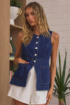 Sleeveless Button-Front Denim Vest Top-Tops-Krush Kandy, Women's Online Fashion Boutique Located in Phoenix, Arizona (Scottsdale Area)