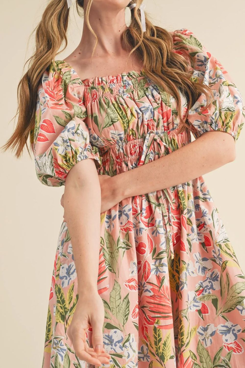 Smocked Floral Midi Dress-Dresses-Krush Kandy, Women's Online Fashion Boutique Located in Phoenix, Arizona (Scottsdale Area)