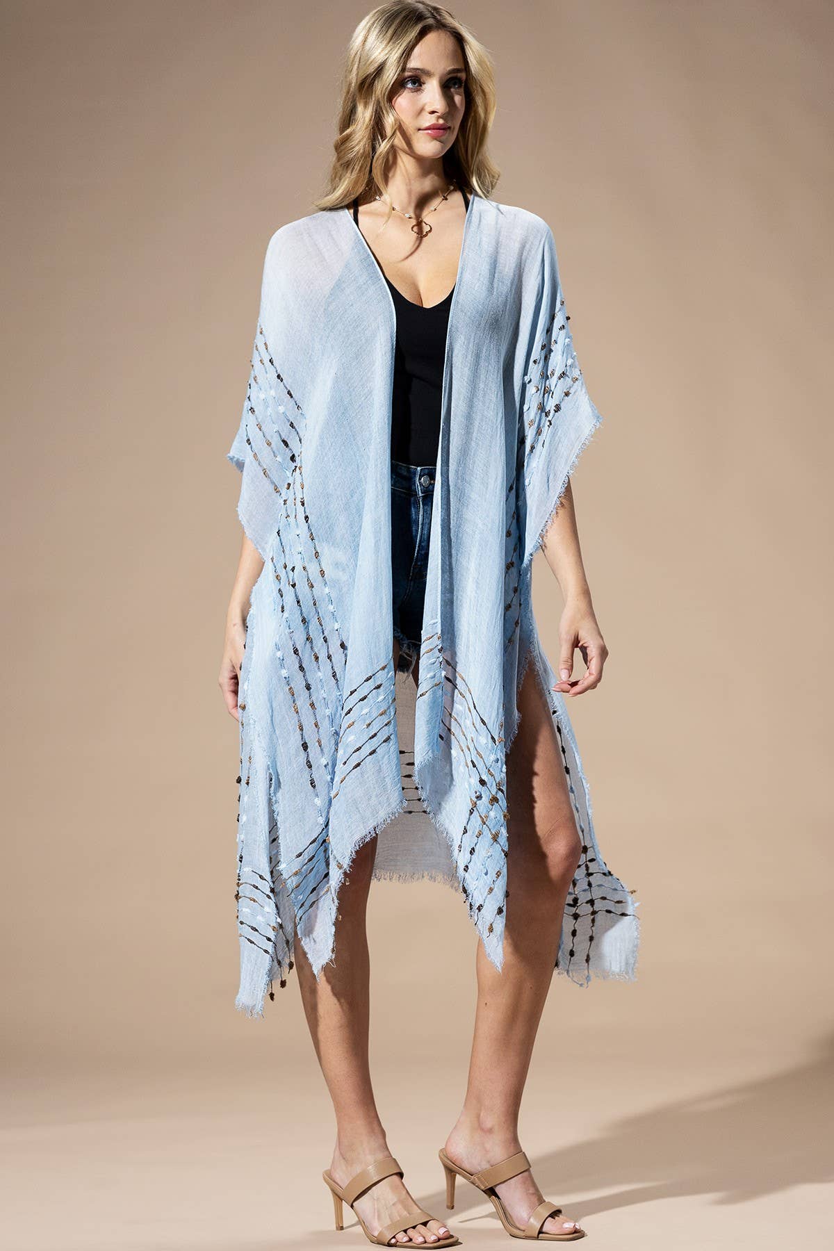 Colored Stitch Cover Up Kimono-Kimono-Krush Kandy, Women's Online Fashion Boutique Located in Phoenix, Arizona (Scottsdale Area)