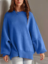 Double Take Side Slit Round Neck Long Sleeve Sweater-Sweaters-Krush Kandy, Women's Online Fashion Boutique Located in Phoenix, Arizona (Scottsdale Area)