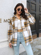 Plaid Button Up Collared Neck Long Sleeve Shirt-Long Sleeve Tops-Krush Kandy, Women's Online Fashion Boutique Located in Phoenix, Arizona (Scottsdale Area)