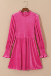 Smocked Round Neck Long Sleeve Dress-Dresses-Krush Kandy, Women's Online Fashion Boutique Located in Phoenix, Arizona (Scottsdale Area)