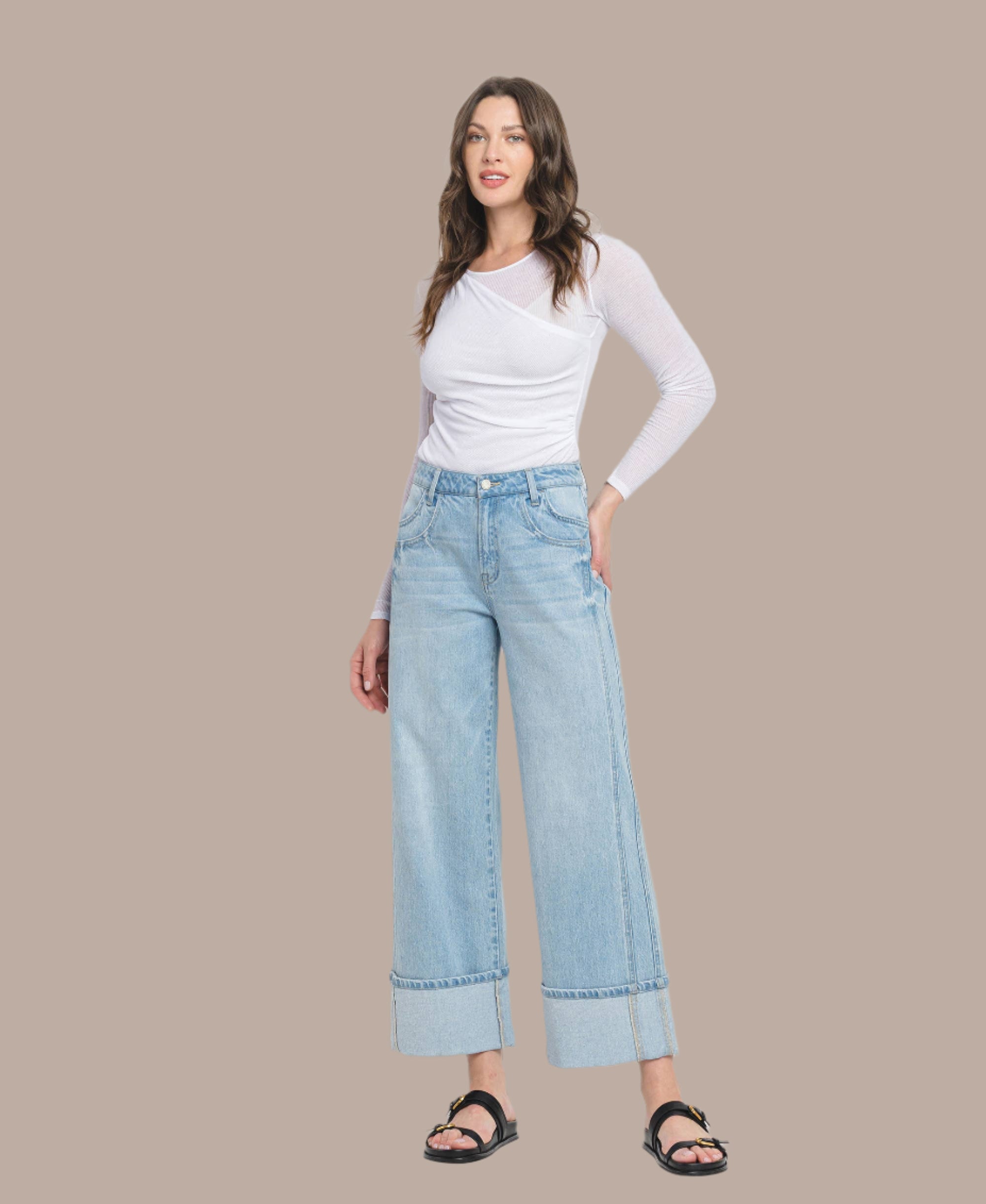 Skyline Cuffed Super High Rise Baggy Wide Jeans-Denim-Krush Kandy, Women's Online Fashion Boutique Located in Phoenix, Arizona (Scottsdale Area)