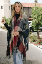 Check Ruana with Tassel Trim-Cardigans-Krush Kandy, Women's Online Fashion Boutique Located in Phoenix, Arizona (Scottsdale Area)