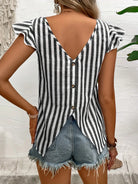 Ruffled Striped Round Neck Cap Sleeve Blouse-Blouses-Krush Kandy, Women's Online Fashion Boutique Located in Phoenix, Arizona (Scottsdale Area)