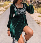 Embroidered Square Neck Long Sleeve Dress-Dresses-Krush Kandy, Women's Online Fashion Boutique Located in Phoenix, Arizona (Scottsdale Area)