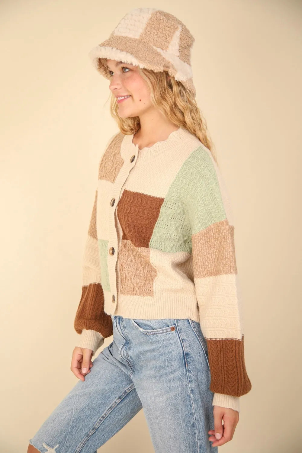 VERY J Color Block Button Down Textured Sweater Cardigan-Cardigans-Krush Kandy, Women's Online Fashion Boutique Located in Phoenix, Arizona (Scottsdale Area)