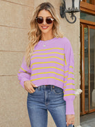 Round Neck Striped Lantern Sleeve Sweater-Krush Kandy, Women's Online Fashion Boutique Located in Phoenix, Arizona (Scottsdale Area)