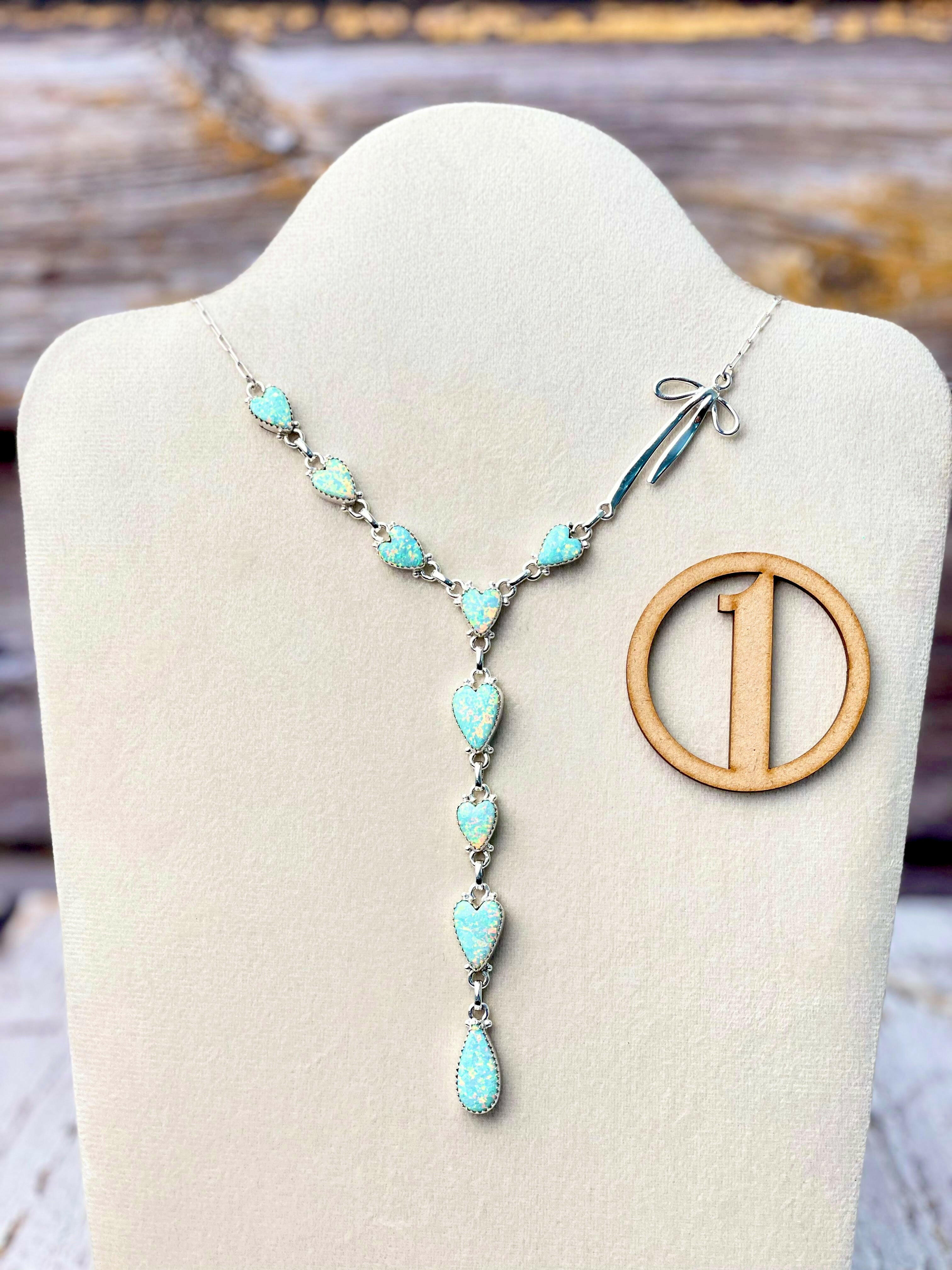 Opal Heart & Sterling Bow Necklace-Necklaces-Krush Kandy, Women's Online Fashion Boutique Located in Phoenix, Arizona (Scottsdale Area)