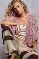 POL Openwork V-Neck Chenille Cardigan with Contrast Floral-Cardigan-Krush Kandy, Women's Online Fashion Boutique Located in Phoenix, Arizona (Scottsdale Area)
