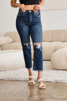 RFM Crop Dylan Full Size Tummy Control Distressed High Waist Raw Hem Jeans-Jeans-Krush Kandy, Women's Online Fashion Boutique Located in Phoenix, Arizona (Scottsdale Area)