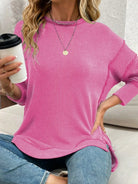 Side Slit Round Neck Dropped Shoulder Sweatshirt-Sweaters-Krush Kandy, Women's Online Fashion Boutique Located in Phoenix, Arizona (Scottsdale Area)