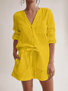 Notched Long Sleeve Top and Shorts Set-Krush Kandy, Women's Online Fashion Boutique Located in Phoenix, Arizona (Scottsdale Area)