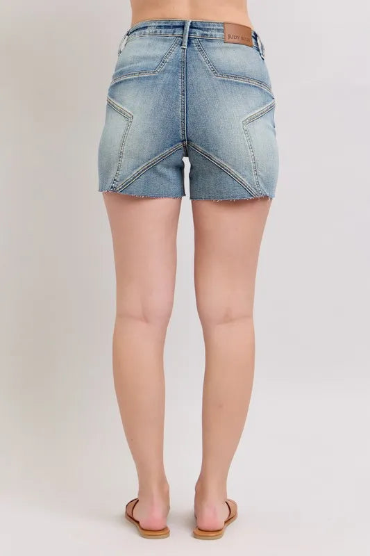 Judy Blue High Waist Star Seam Detail Denim Shorts-Denim-Krush Kandy, Women's Online Fashion Boutique Located in Phoenix, Arizona (Scottsdale Area)