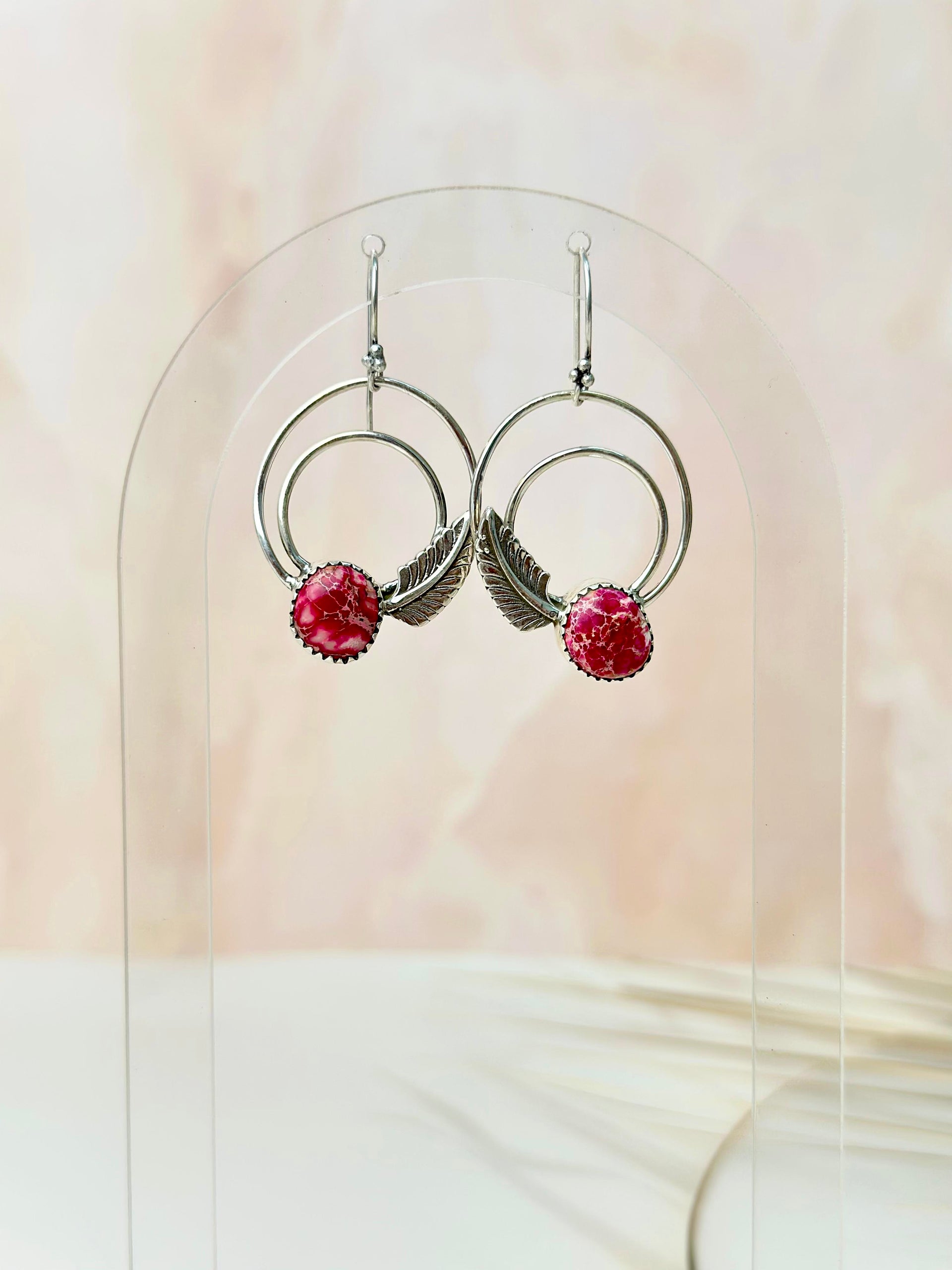 Light As A Feather Sterling Jasper Single Stone Hoops-Earrings-Krush Kandy, Women's Online Fashion Boutique Located in Phoenix, Arizona (Scottsdale Area)