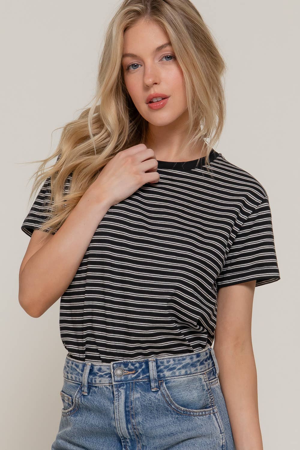Black & White Striped Tee-Tops-Krush Kandy, Women's Online Fashion Boutique Located in Phoenix, Arizona (Scottsdale Area)