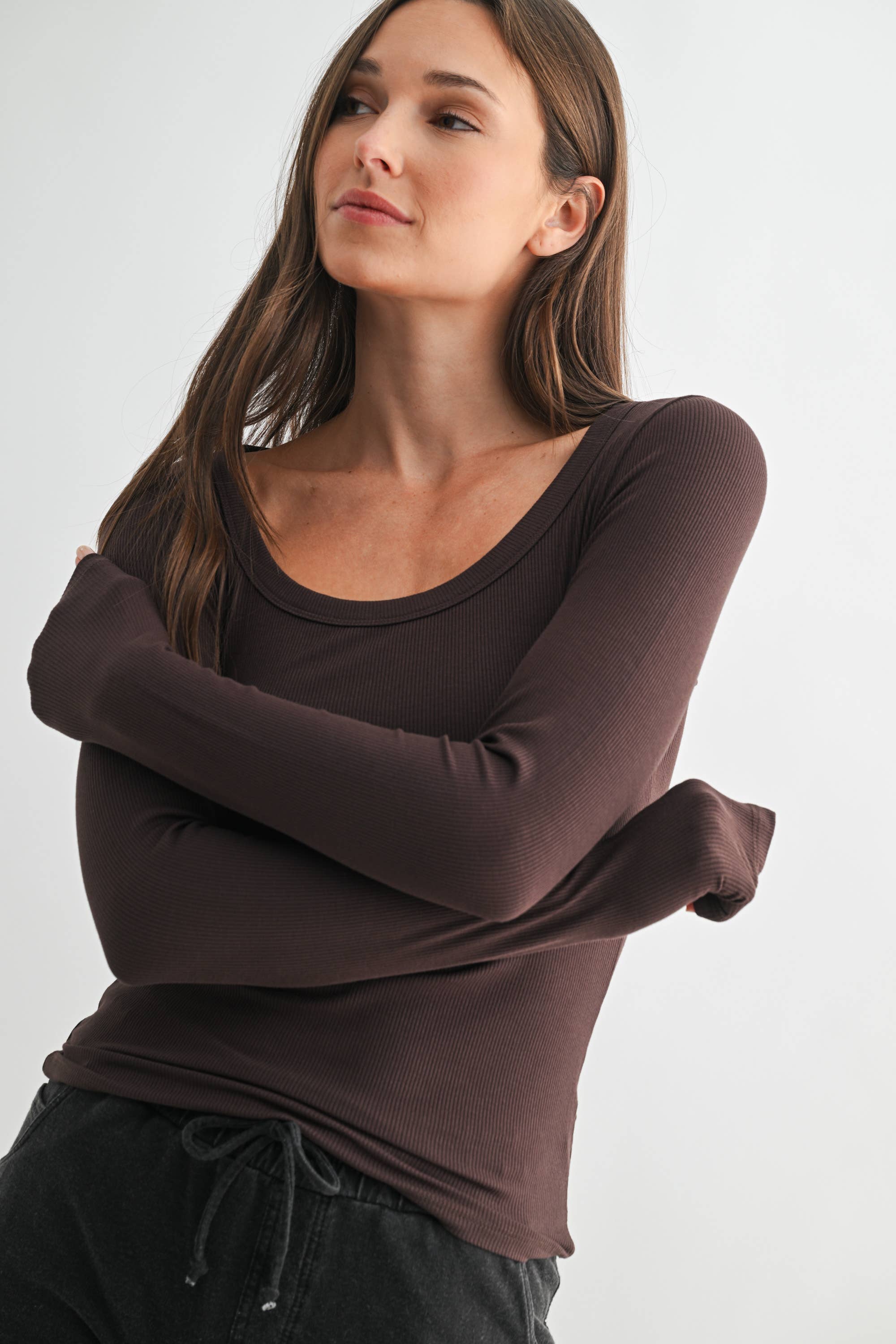 Lightweight Stretch Ribbed Long Sleeve Top-Tops-Krush Kandy, Women's Online Fashion Boutique Located in Phoenix, Arizona (Scottsdale Area)