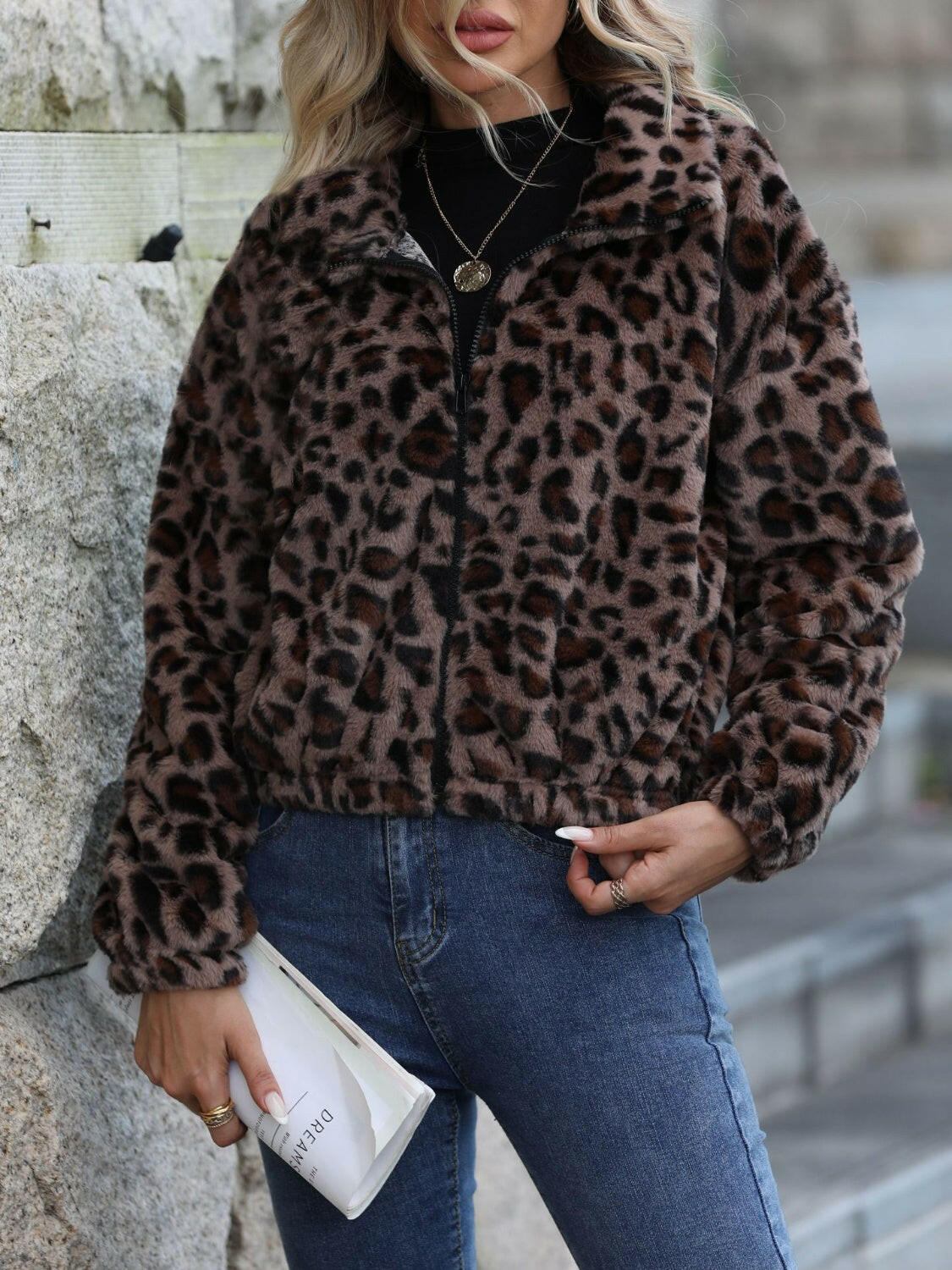 Leopard Collared Neck Zip Up Jacket for Style 20-23 – Krush Kandy