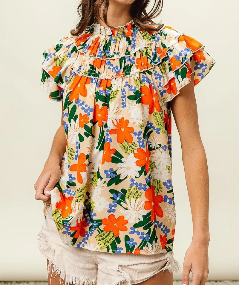 BiBi Multi Color Floral Print Woven Top-Tops-Krush Kandy, Women's Online Fashion Boutique Located in Phoenix, Arizona (Scottsdale Area)