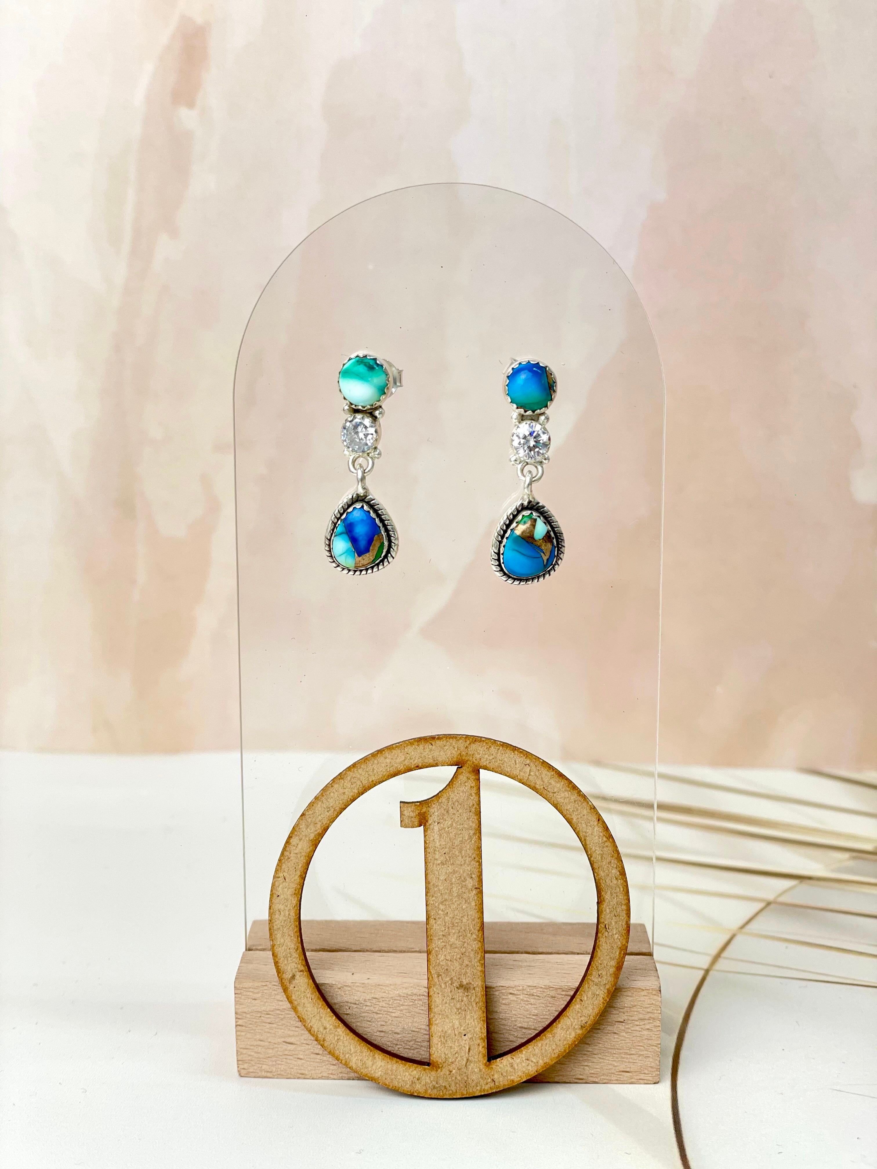 Crystal & Peacock Dahlia Earrings-Earrings-Krush Kandy, Women's Online Fashion Boutique Located in Phoenix, Arizona (Scottsdale Area)